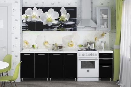 Кухня Орхидея белая/черное дерево 2 м лдсп лак
