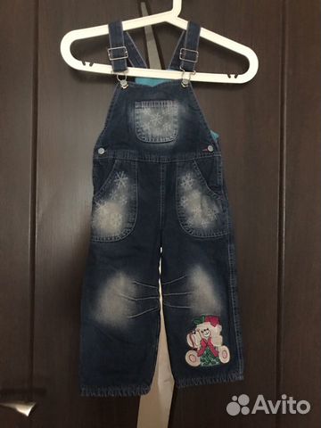 Джинсовый комбинезон на флисе р.92, 104