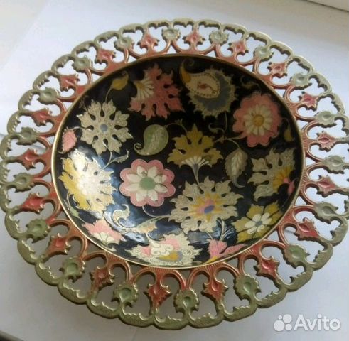 Блюдо антикварное (латунь, эмаль) Индия