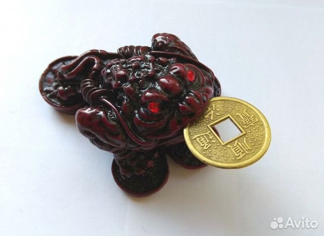 Трехпалая Жаба с Монетой -Китайская фигурка RU861 Трехпалая Жаба с Монетой -Китайская фигурка RU861