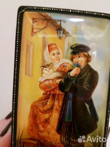 Шкатулка лаковая миниатюрная живопись Федоскино Шкатулка лаковая миниатюрная живопись Федоскино