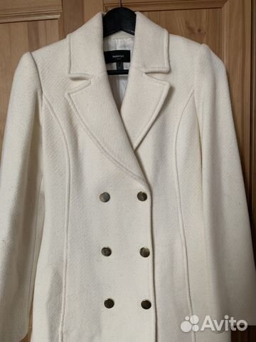 Пальто белое шерстяное Mango