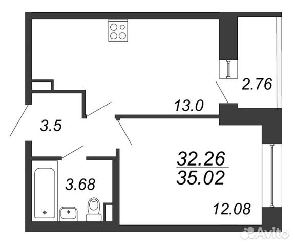 1-к квартира, 32.3 м², 5/17 эт.