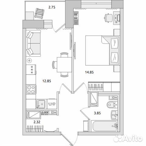 1-к квартира, 41.4 м², 3/17 эт.