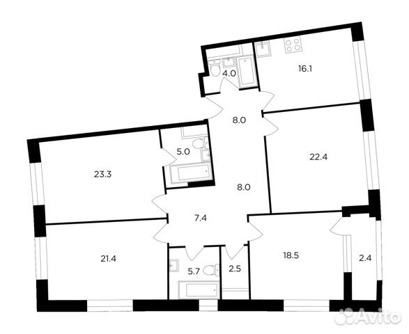 4-к квартира, 144.7 м², 5/18 эт. 4-к квартира, 144.7 м², 5/18 эт.