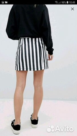Джинсовая юбка трапеция в полоску Monki ASOS Джинсовая юбка трапеция в полоску Monki ASOS