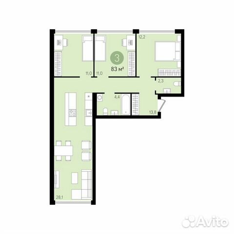 3-к квартира, 83 м², 5/10 эт. 3-к квартира, 83 м², 5/10 эт.