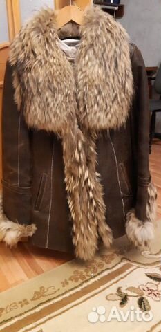 Дубленка Мех Воротник енот натурал бу 48-50р