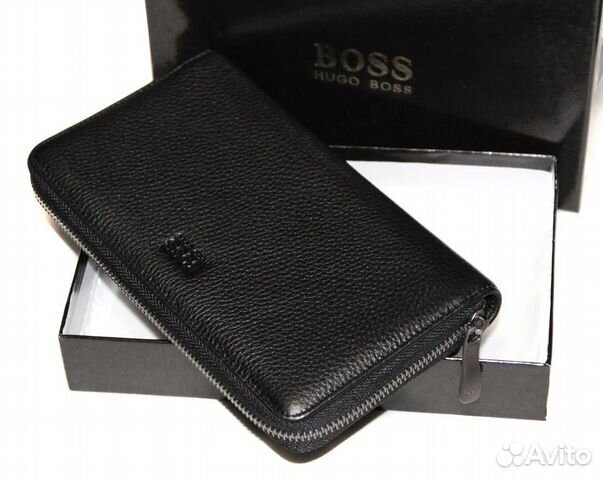 Мужской кожаный клатч -H Boss- black 1x с ручкой