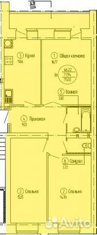 3-к квартира, 75 м², 1/9 эт. 3-к квартира, 75 м², 1/9 эт.