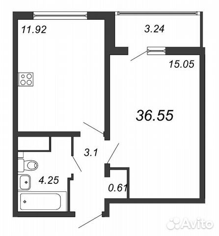 1-к квартира, 36.6 м², 21/22 эт.