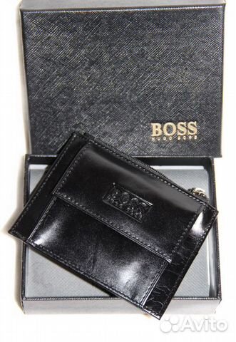 Кожаный кошелечек - визитница H Boss черный new