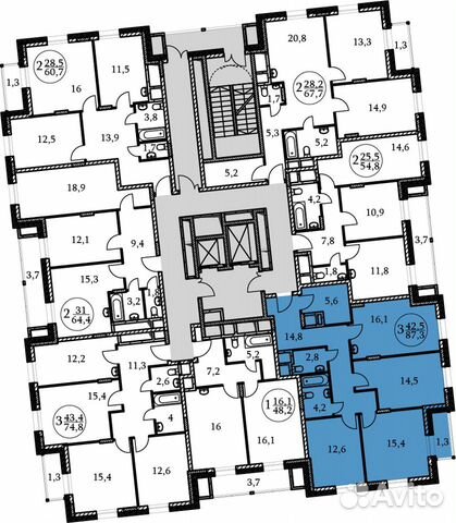 3-к квартира, 87.3 м², 4/17 эт.