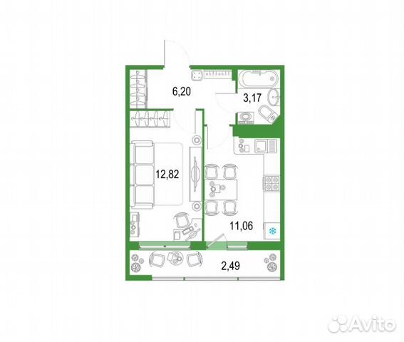 1-к квартира, 35.7 м², 21/22 эт.