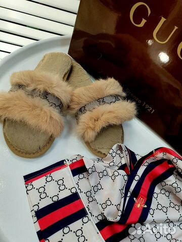 Новые меховые домашние тапочки Gucci Гуччи Новые меховые домашние тапочки Gucci Гуччи