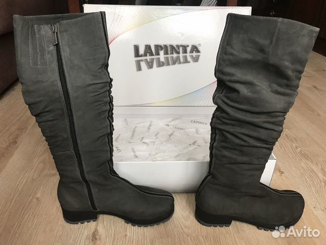 Сапоги серые замша натуральный мех. Торг