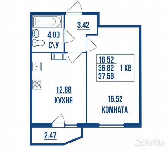 1-к квартира, 37.5 м², 19/19 эт.