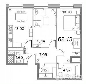 2-к квартира, 62.1 м², 9/16 эт. 2-к квартира, 62.1 м², 9/16 эт.