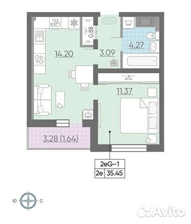 1-к квартира, 35.5 м², 14/25 эт.