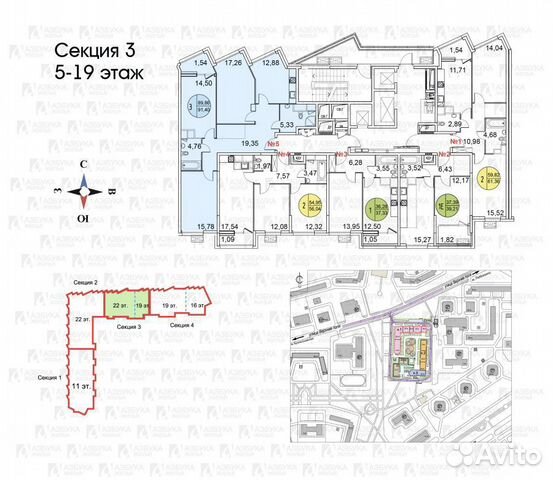 3-к квартира, 90 м², 17/22 эт.