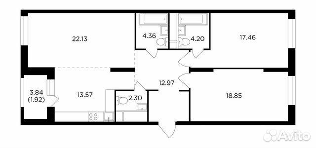 3-к квартира, 97.8 м², 21/30 эт.