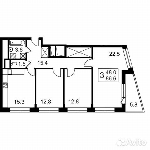 3-к квартира, 90.2 м², 2/24 эт.
