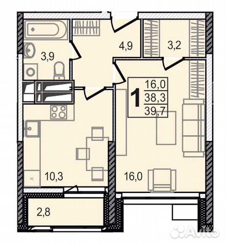 1-к квартира, 39.7 м², 18/24 эт.