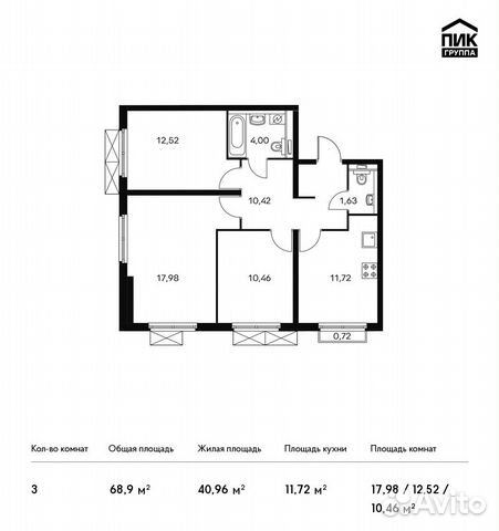 3-к квартира, 68.9 м², 8/20 эт. 3-к квартира, 68.9 м², 8/20 эт.