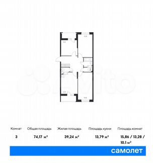 3-к квартира, 74.2 м², 10/12 эт.