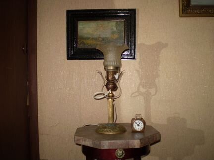 Старинный ночник бронза стекло - рабочий