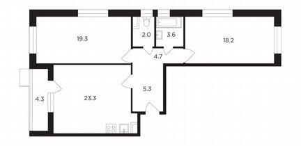 2-к квартира, 78.4 м², 2/19 эт.