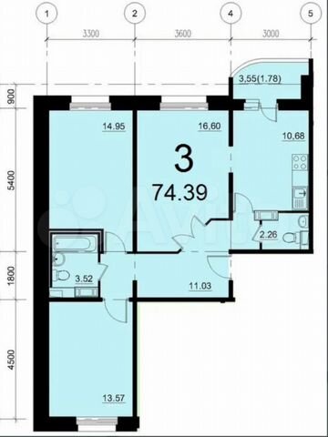 3-к. квартира, 74,3 м², 5/14 эт.