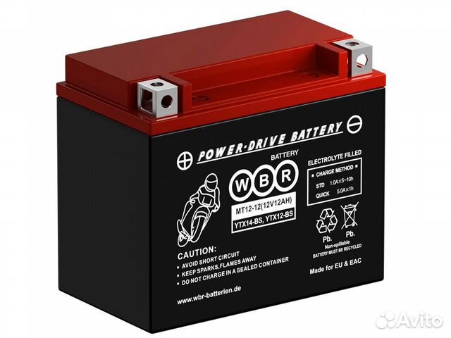 Мото аккумулятор 12Ач WBR MT 12-12 AGM 12В 175А