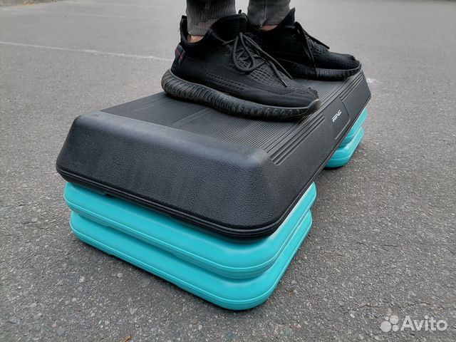 Степ платформа профи черно-голубая