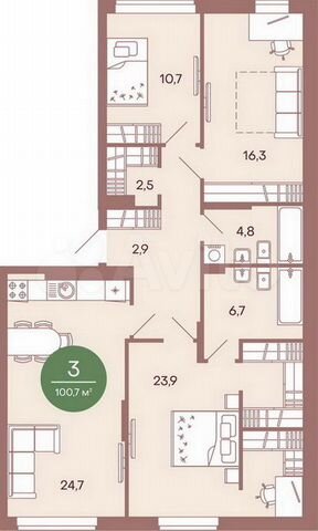 3-к. квартира, 101,8 м², 2/17 эт.