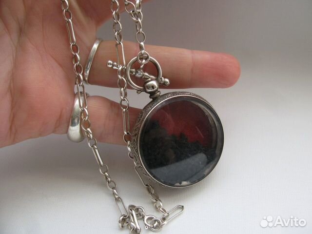 Антикварный Часовой Локет и Цепь Серебро Швейцария