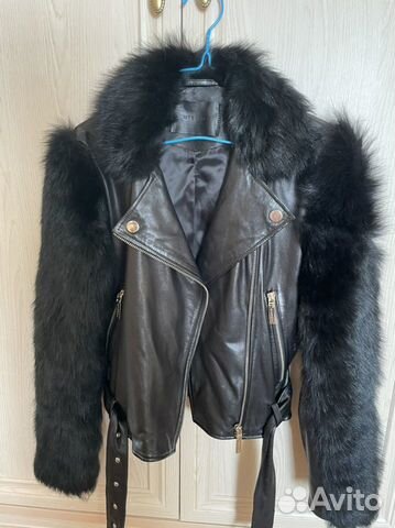 Кожаная куртка косуха с меховыми рукавами