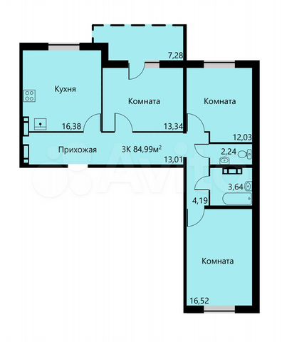 3-к. квартира, 85 м², 16/17 эт.