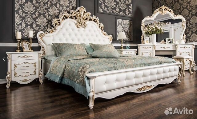 Кровать двуспальная Флоренция белая с золотом Эра