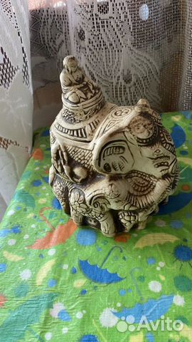 Керамика, статуэтка-ёмкость слон и будда (крышечка