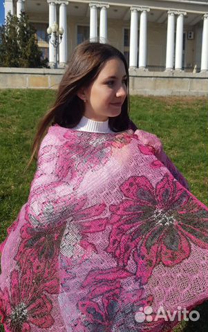 Шарф ажурный вязаный Палантин паутинка Ангора