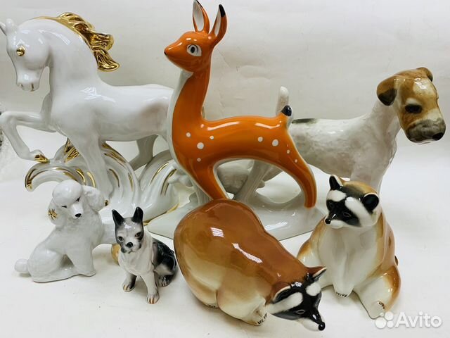 Конь. Собака. Олень. Енот. Фарфор. СССР. Фигурки