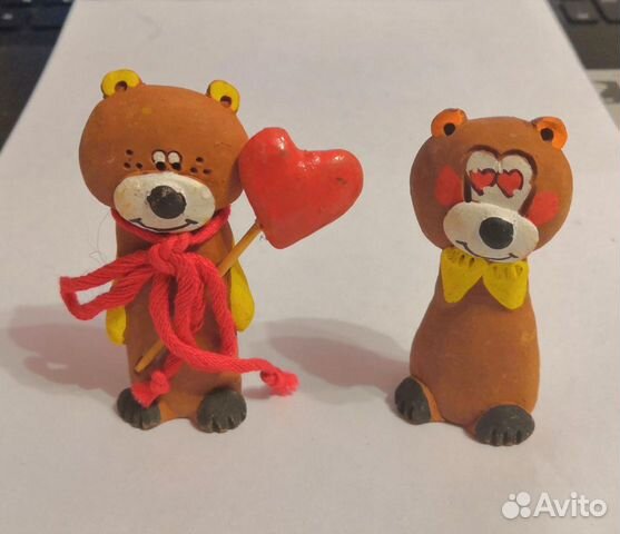 Фигурки из глины Мишки с сердцами, заяц, лягушка