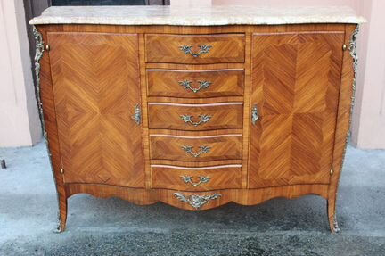 Антикварная тумба-прилавок с мрамором,розовое дере