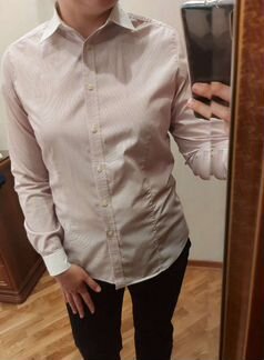 Блузка-рубашка Uniqlo полосатая розовая, размер M