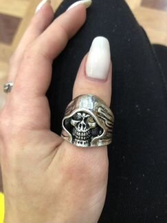 Кольцо мужское череп с камнями