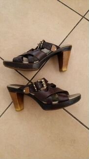 Босоножки деревянные натуральная кожа