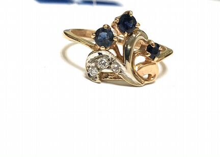 Золотое кольцо 585 пробы сапфиры бриллианты