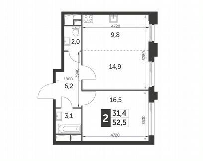 2-к квартира, 52.5 м², 13/26 эт.