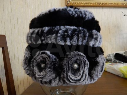 Меховая вязаная шапка из кролика рекс
